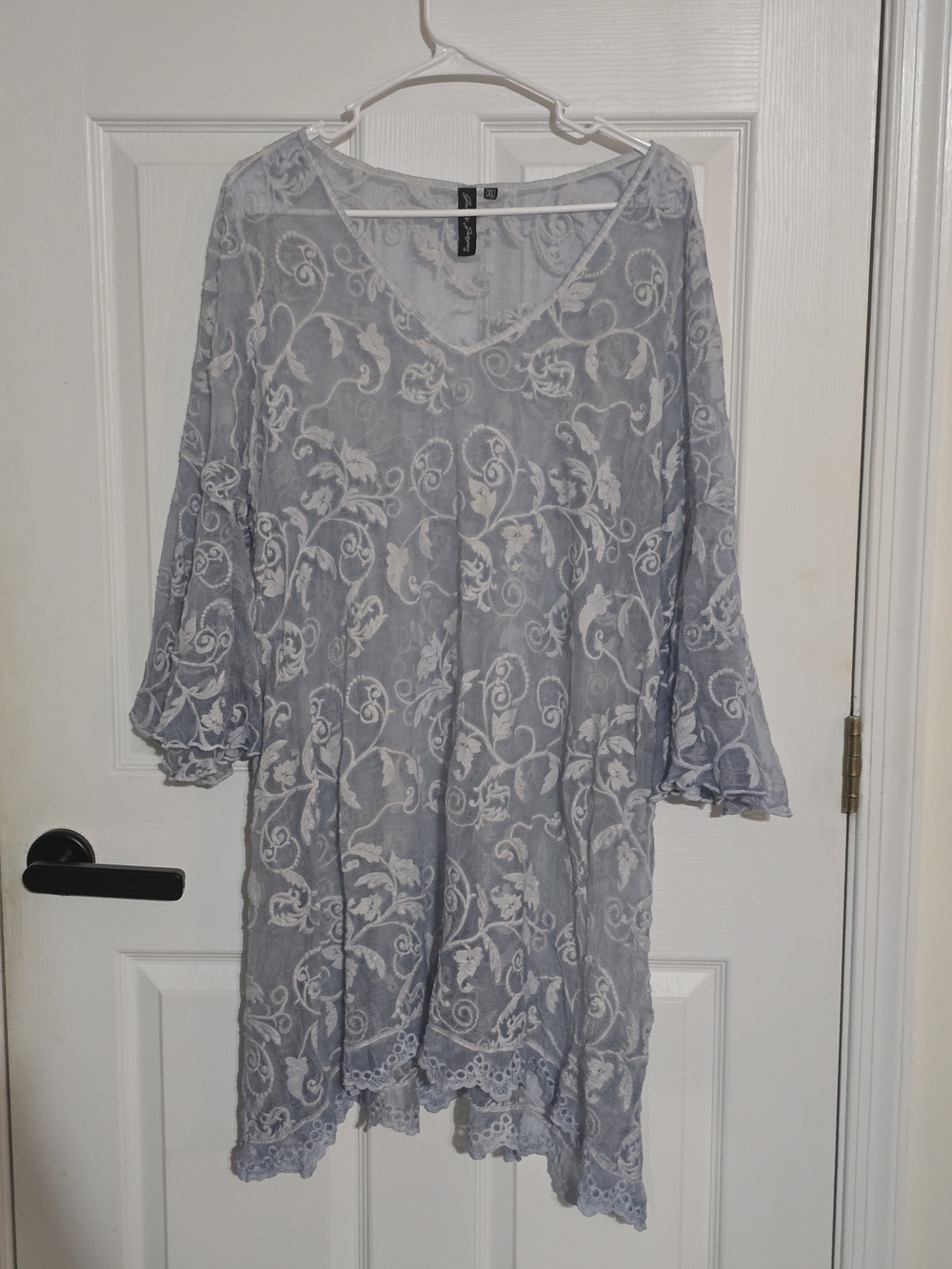 Sheer Lace Overlay Tunic - Light Gray